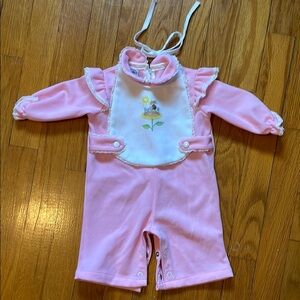 Vintage 3M Pink Baby Romper with Embroidered Design & Detachable Ladybug Bib